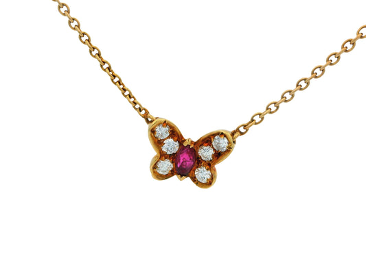 Van Cleef & Arpels Papillon Ruby Diamond 18K Yellow Gold Necklace