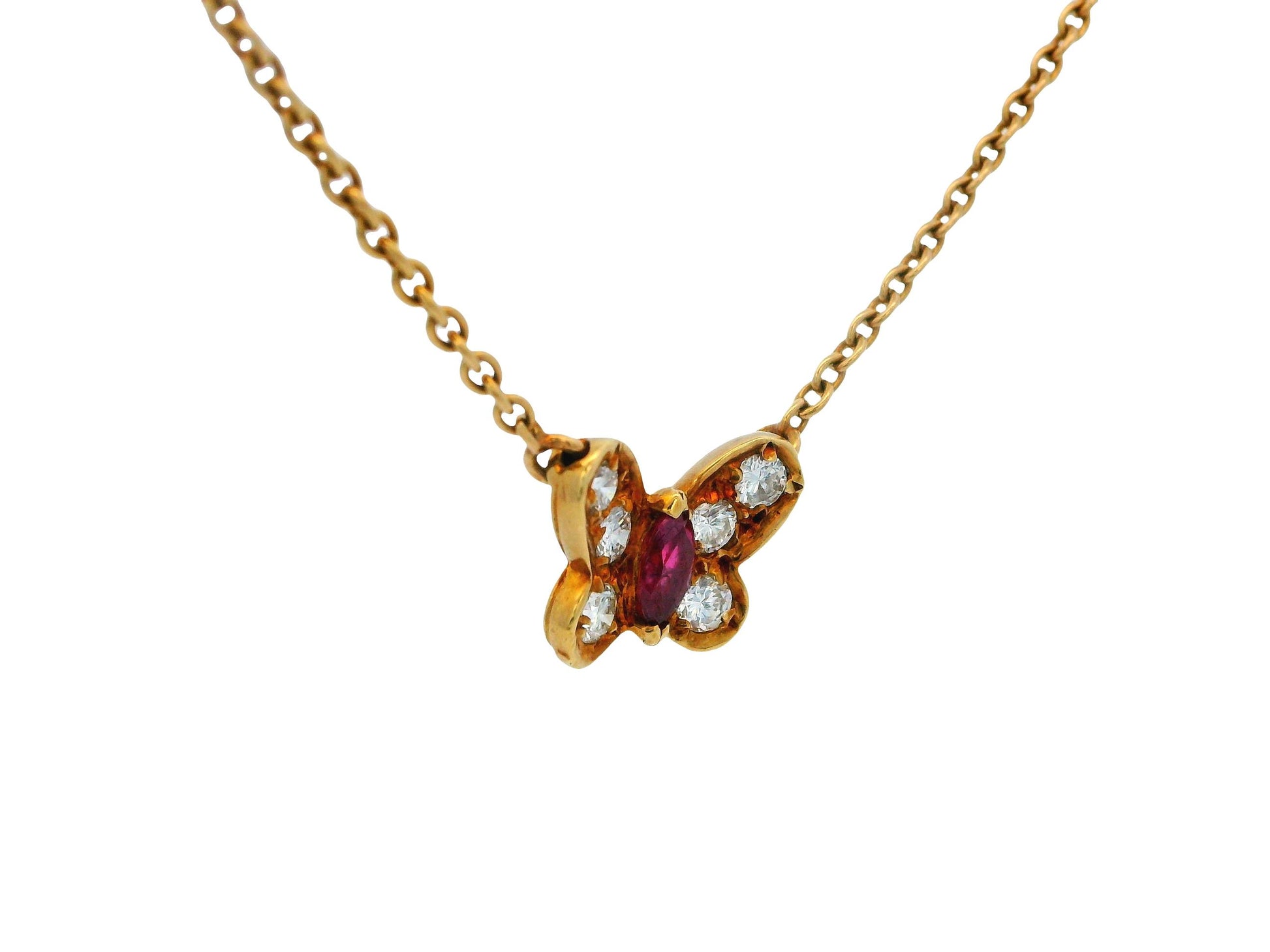Van Cleef & Arpels Papillon Ruby Diamond 18K Yellow Gold Necklace