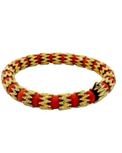 18k Gold & Coral Beads Jagged Link Between Bracelet