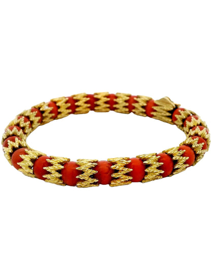 18k Gold & Coral Beads Jagged Link Between Bracelet