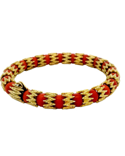 18k Gold & Coral Beads Jagged Link Between Bracelet