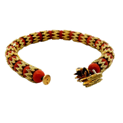 18k Gold & Coral Beads Jagged Link Between Bracelet