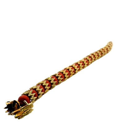 18k Gold & Coral Beads Jagged Link Between Bracelet