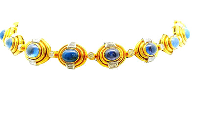 Bvlgari 20k Gold Vintage Sapphire Links with Diamonds Necklace