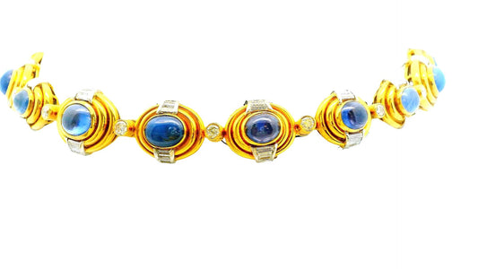 Bvlgari 20k Gold Vintage Sapphire Links with Diamonds Necklace