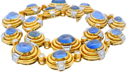 Bvlgari 20k Gold Vintage Sapphire Links with Diamonds Necklace