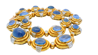 Bvlgari 20k Gold Vintage Sapphire Links with Diamonds Necklace