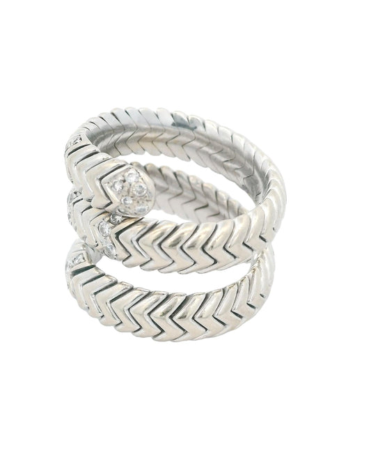Bvlgari Spiga 18k White Gold Double Wrap 7 Diamond Sections Ring