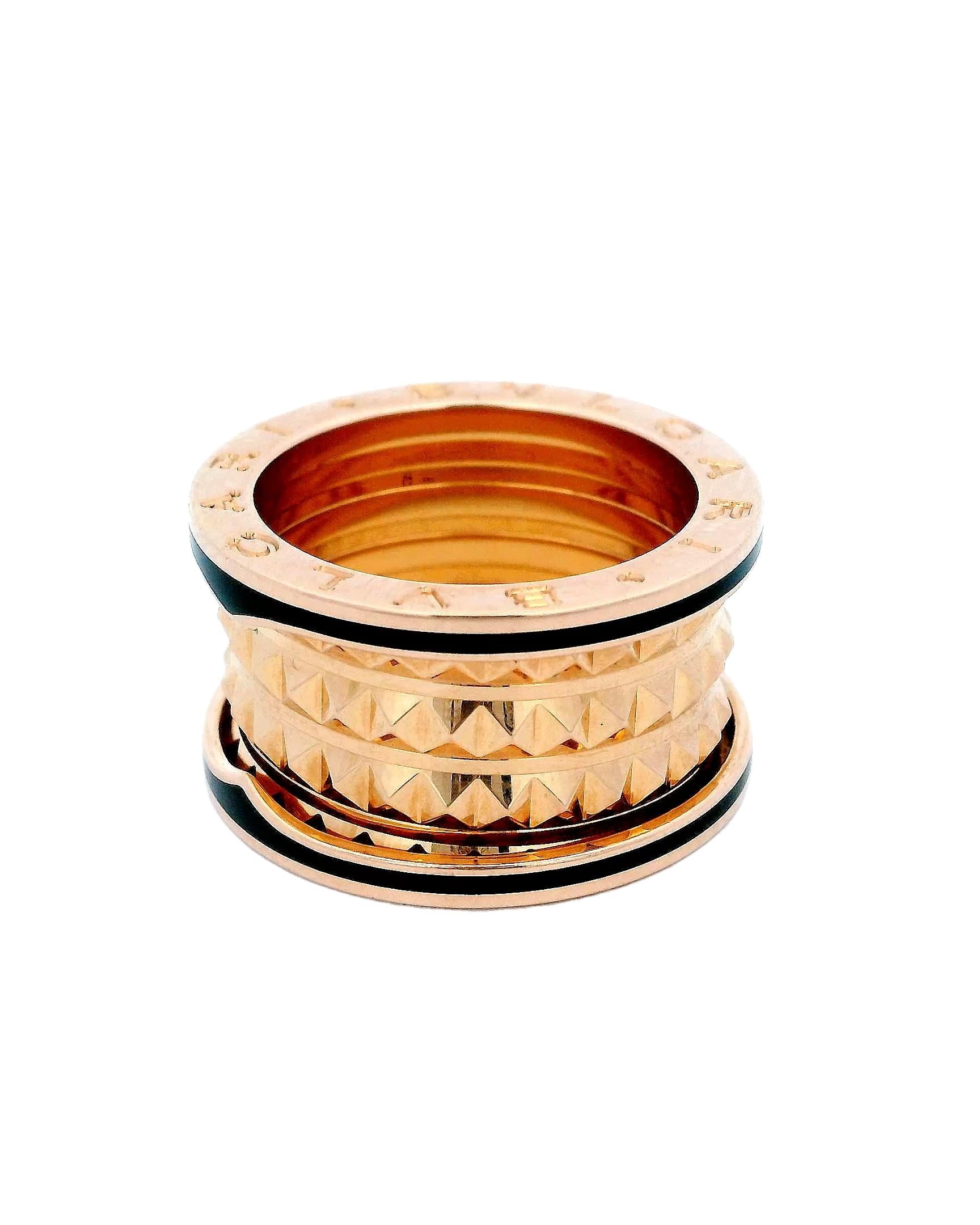 Bvlgari B-Zero 18K Rose Gold & Black Enamel Edge Spikes inside Ring