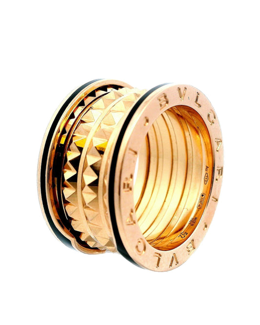 Bvlgari B-Zero 18K Rose Gold & Black Enamel Edge Spikes inside Ring