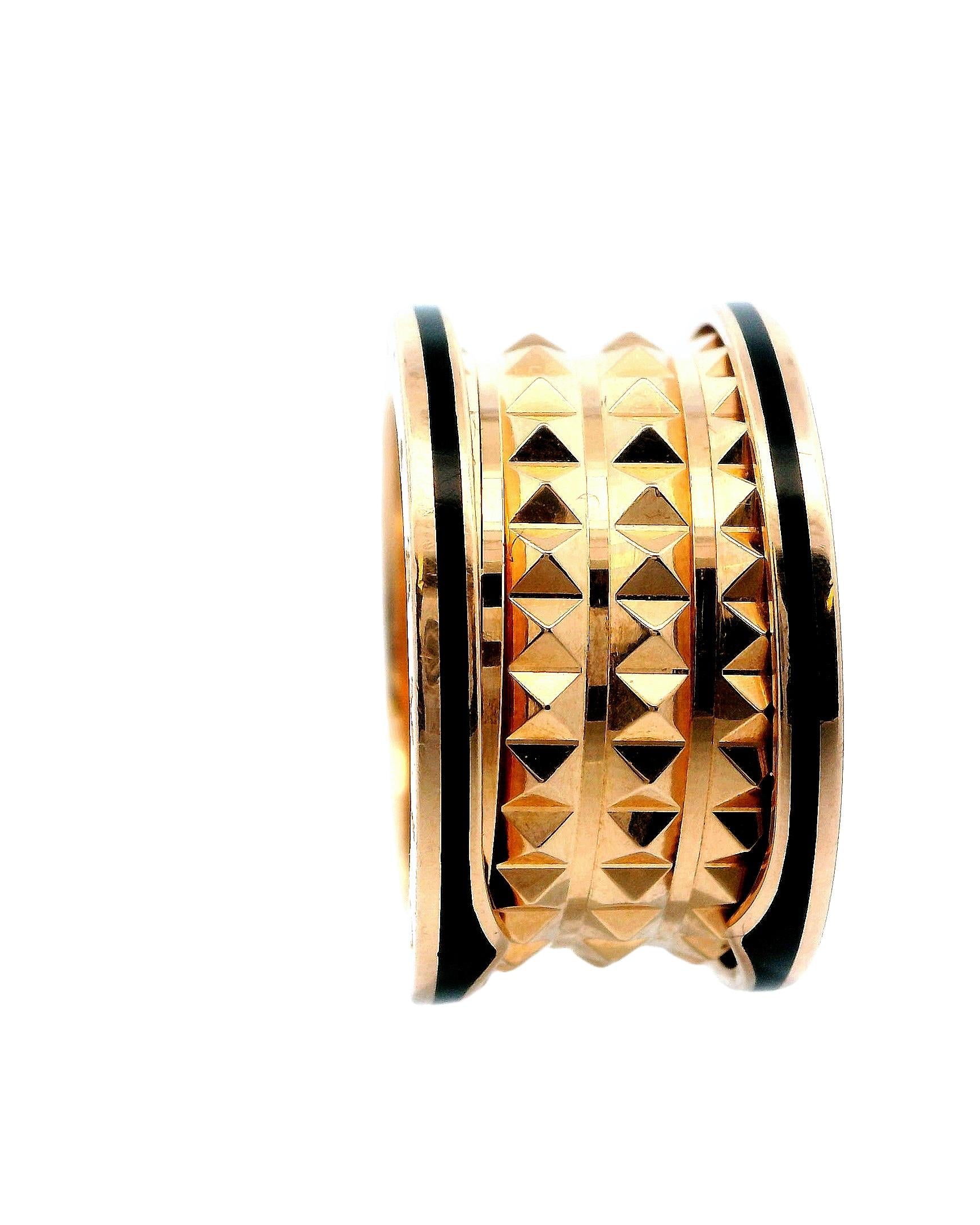 Bvlgari B-Zero 18K Rose Gold & Black Enamel Edge Spikes inside Ring