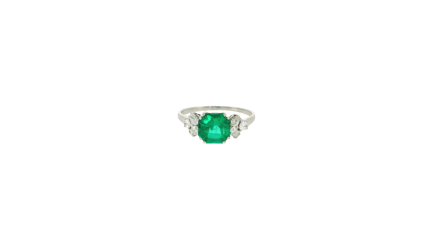 18K White Gold Colombian Emerald & Diamond Ring W/AGL Certificate