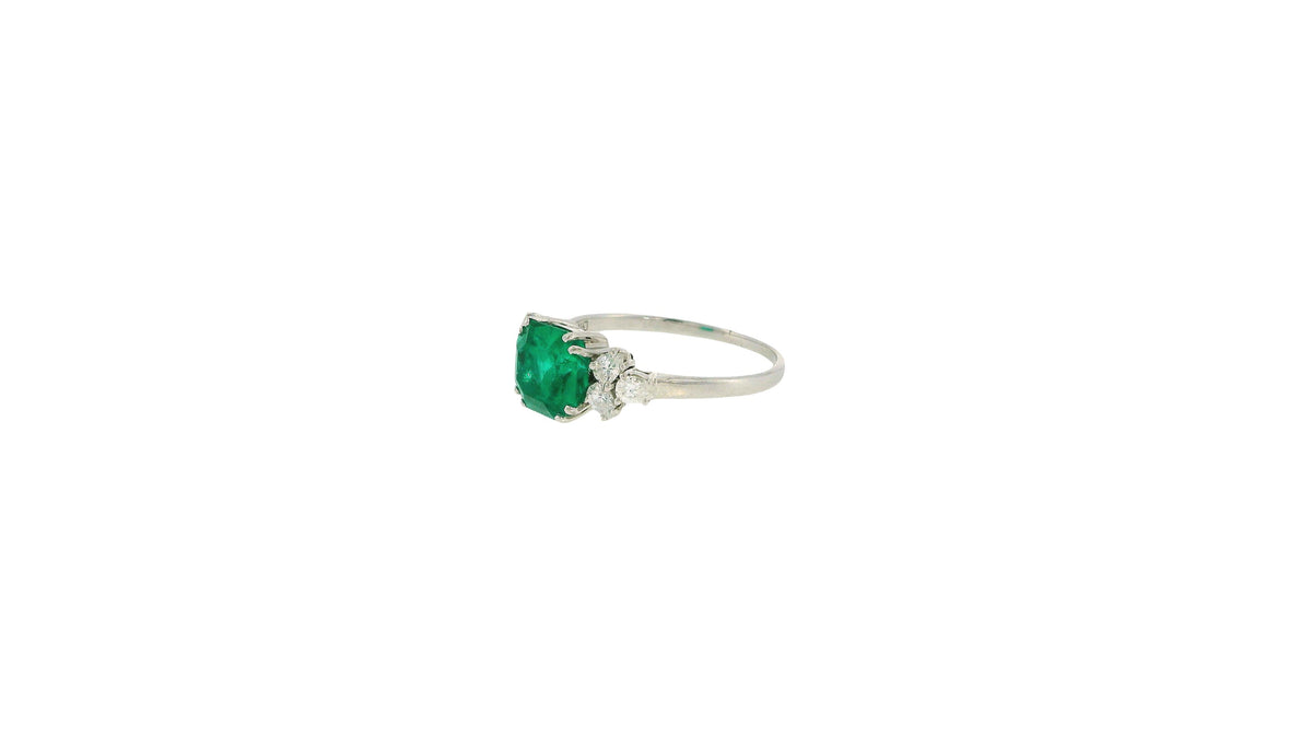 18K White Gold Colombian Emerald & Diamond Ring W/AGL Certificate