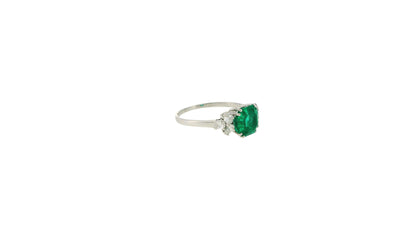 18K White Gold Colombian Emerald & Diamond Ring W/AGL Certificate