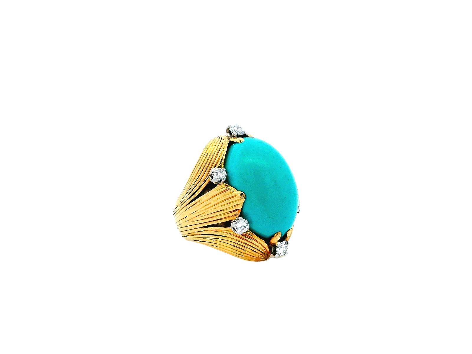 Vacheron Constantin Turquoise Ring Fluted Leaf With Six Diamond