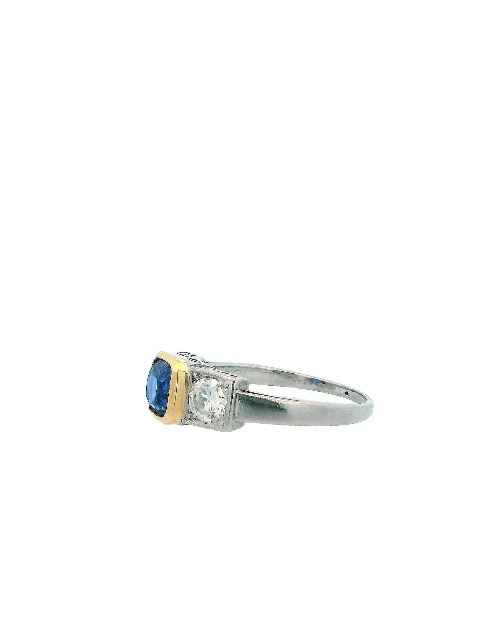 Square-cut Sapphire & Diamonds Two-Tone Ring