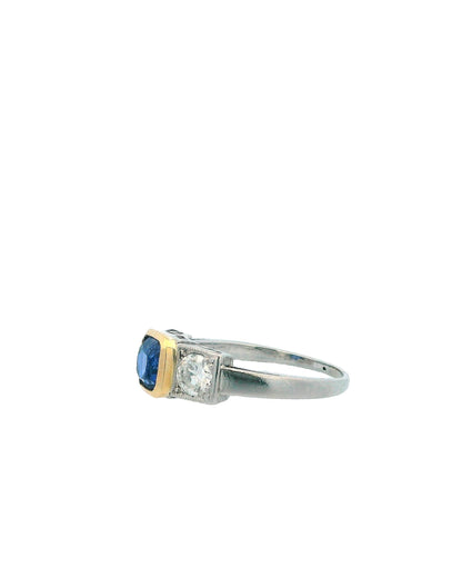Square-cut Sapphire & Diamonds Two-Tone Ring