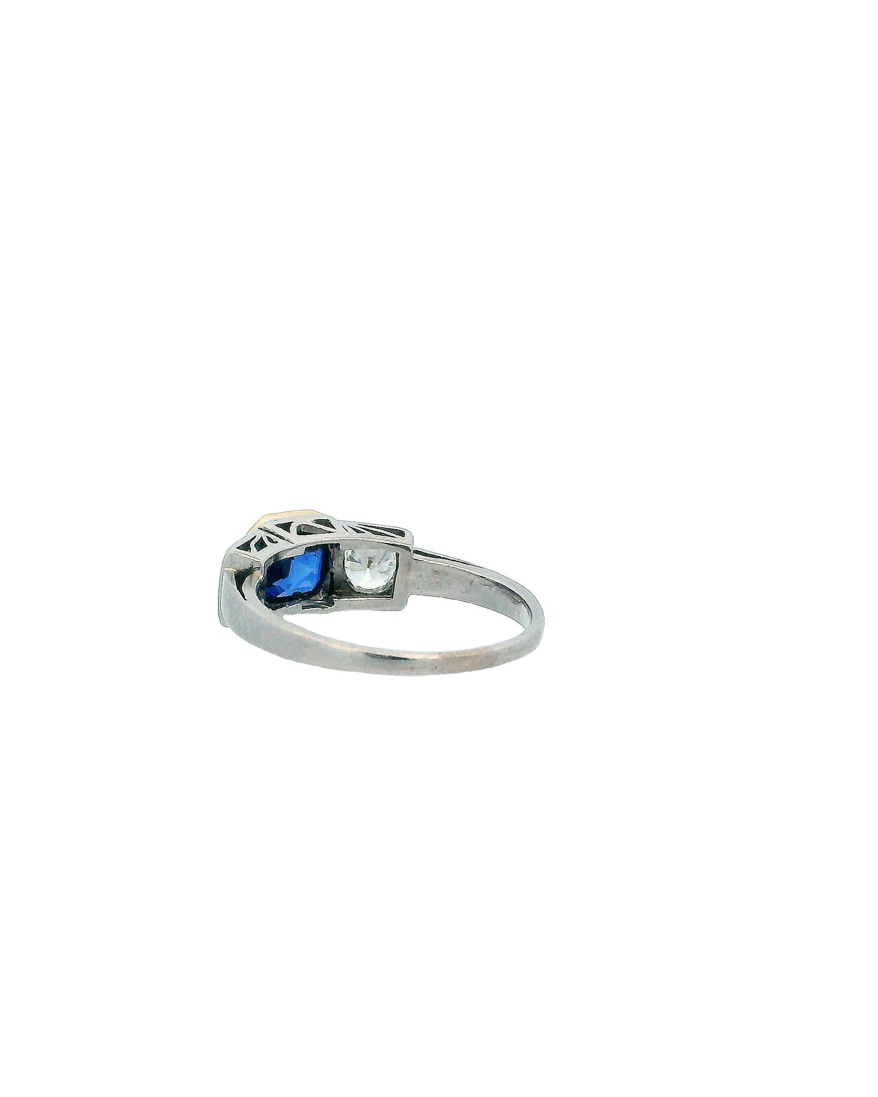 Square-cut Sapphire & Diamonds Two-Tone Ring