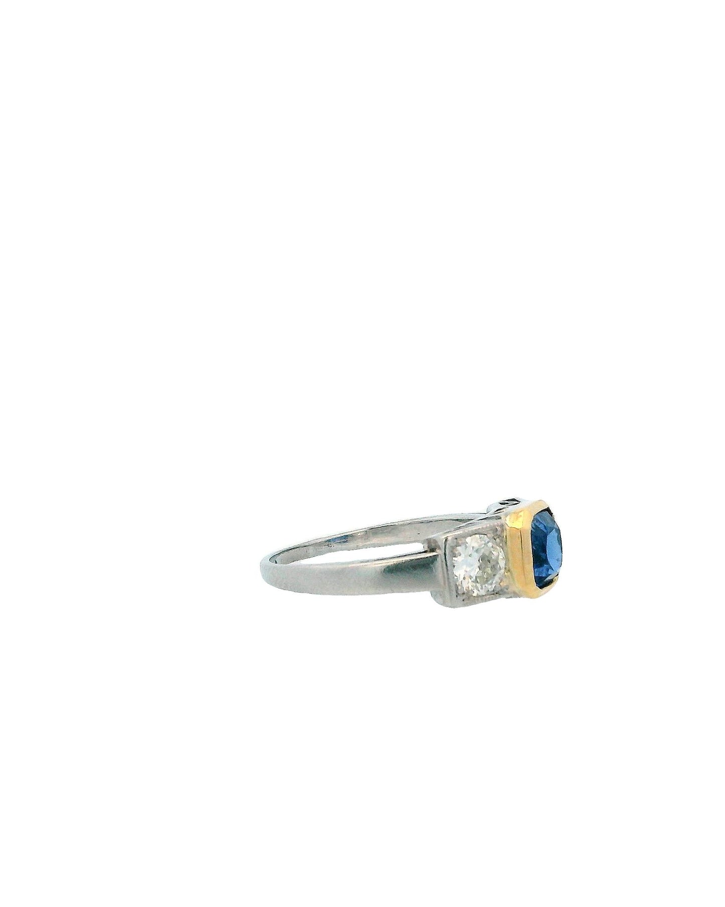 Square-cut Sapphire & Diamonds Two-Tone Ring