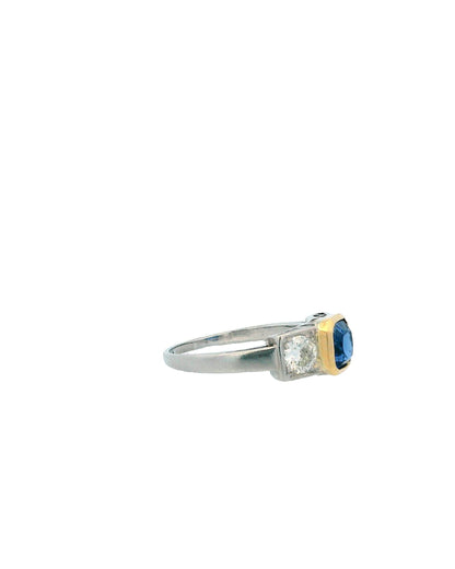 Square-cut Sapphire & Diamonds Two-Tone Ring