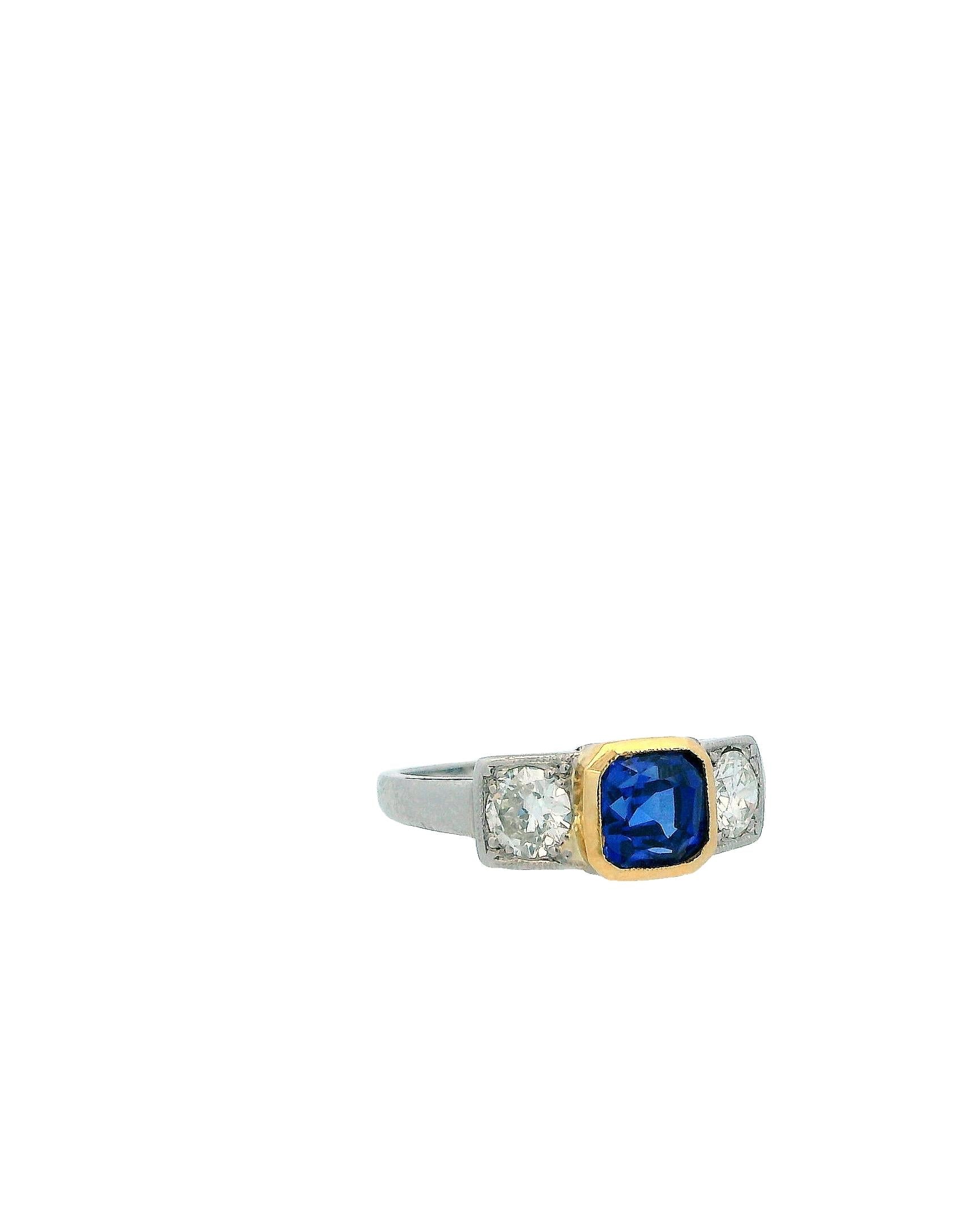 Square-cut Sapphire & Diamonds Two-Tone Ring