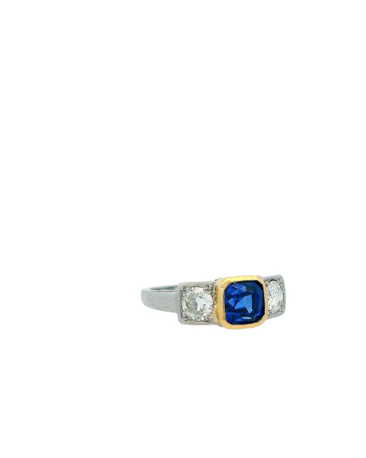 Square-cut Sapphire & Diamonds Two-Tone Ring
