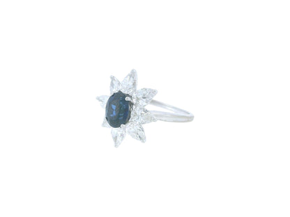 René Kern Platinum Center-Oval Sapphire Surrounded Pear Diamond Ring