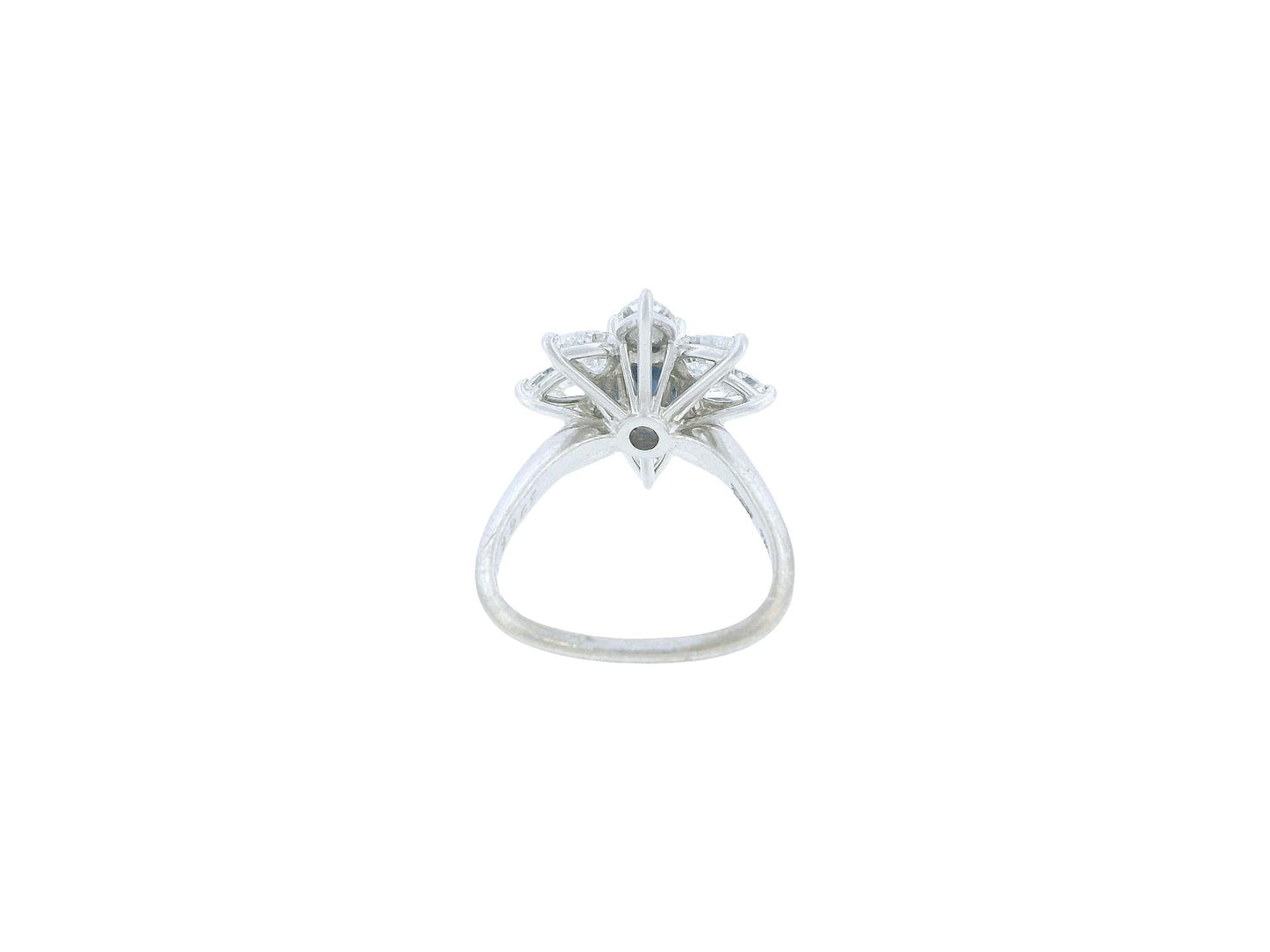 René Kern Platinum Center-Oval Sapphire Surrounded Pear Diamond Ring