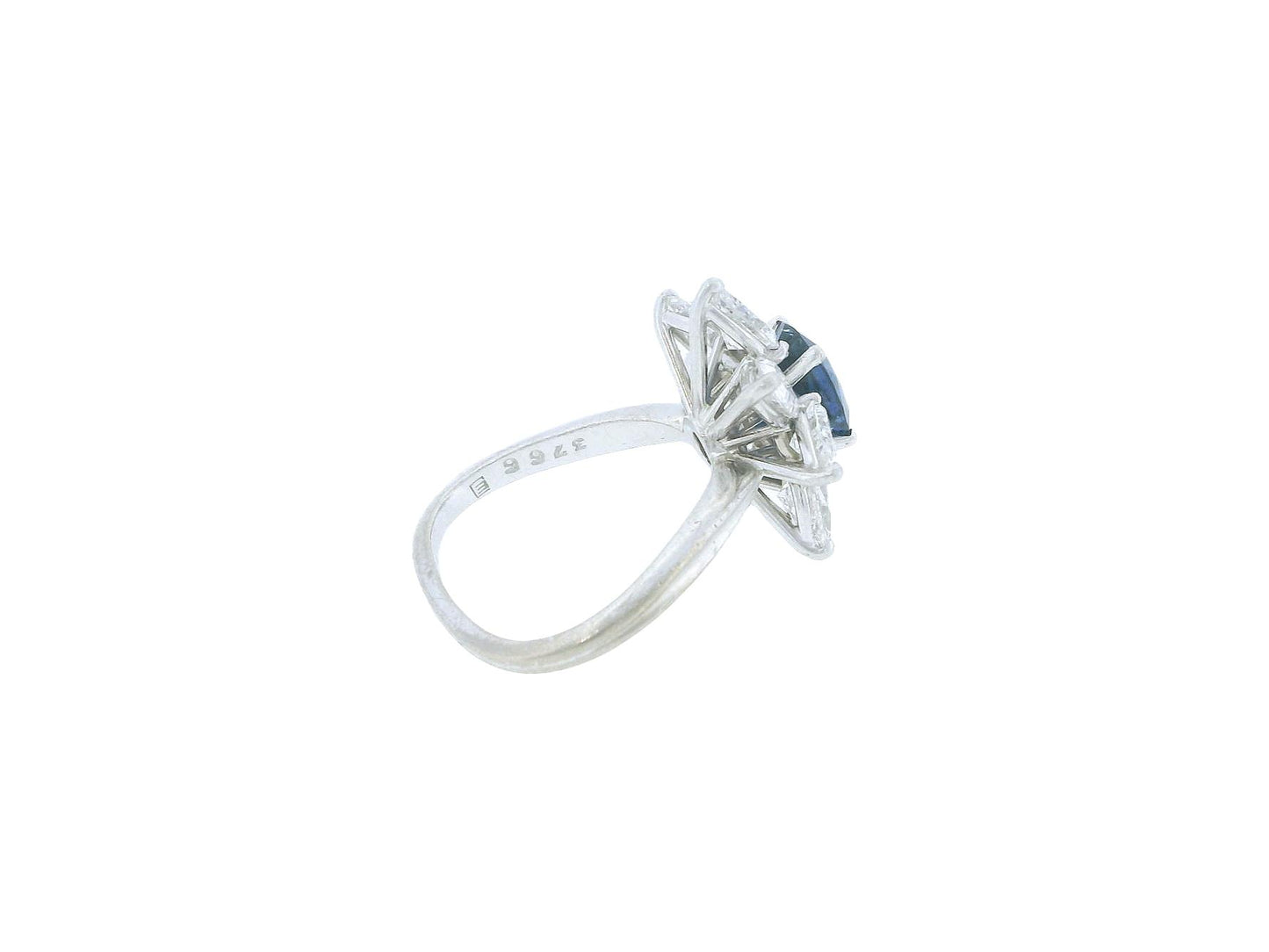 René Kern Platinum Center-Oval Sapphire Surrounded Pear Diamond Ring