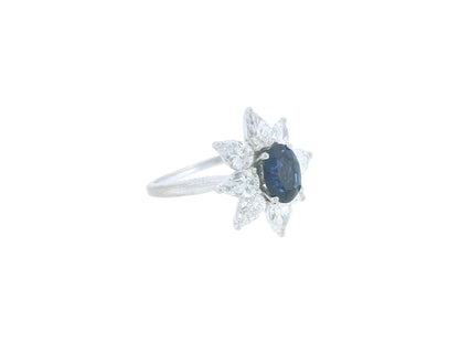 René Kern Platinum Center-Oval Sapphire Surrounded Pear Diamond Ring
