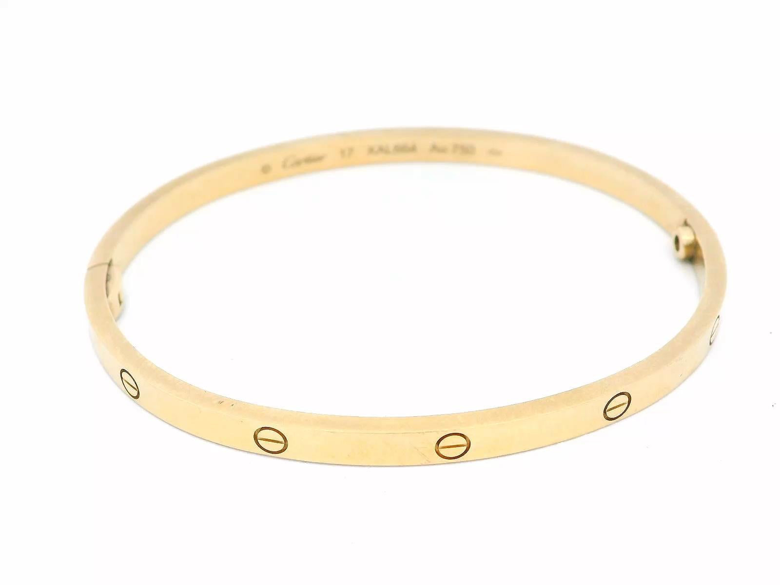 Cartier Love Thin Size 17 Yellow Gold Bracelet With Box
