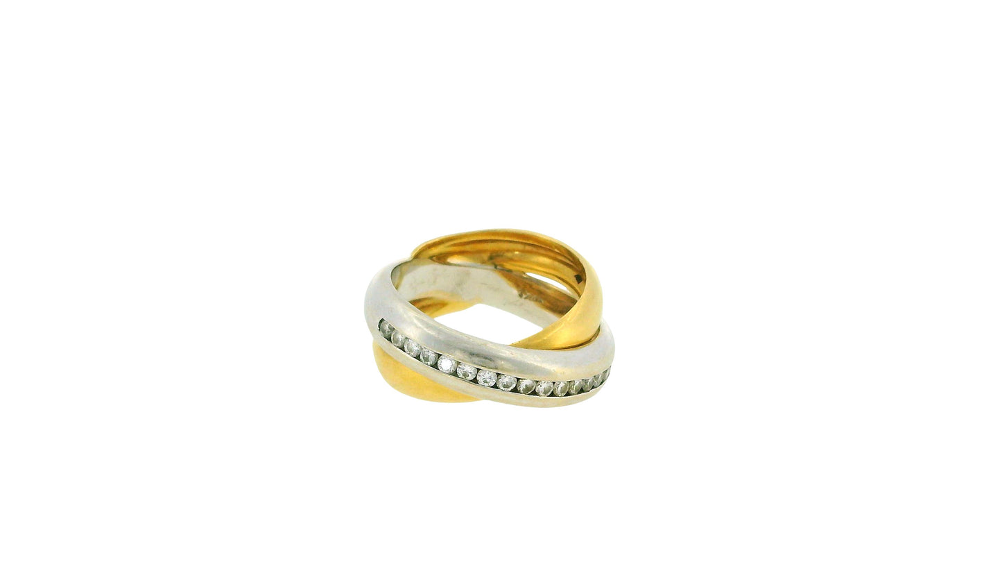 Intertwined 18k White & Yellow Gold Ring with Diamonds