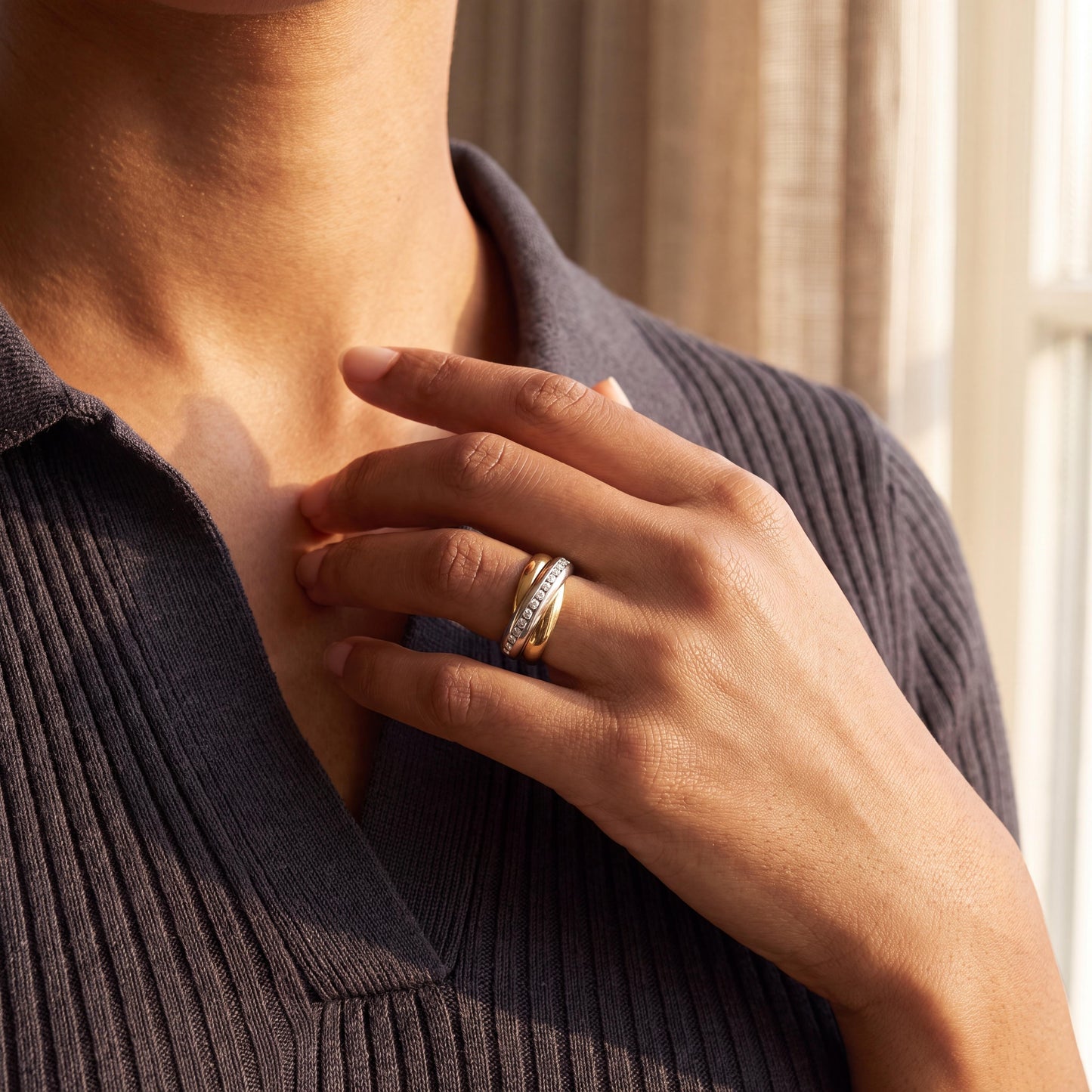 Intertwined 18k White & Yellow Gold Ring with Diamonds