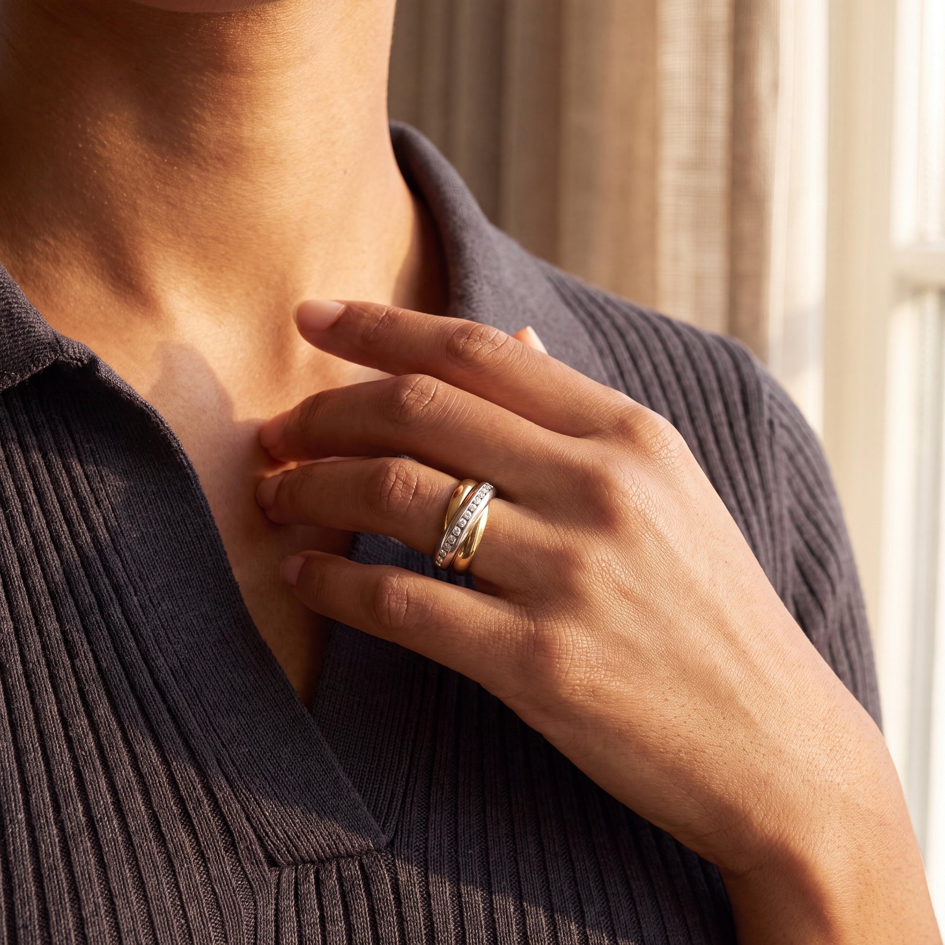 Intertwined 18k White & Yellow Gold Ring with Diamonds