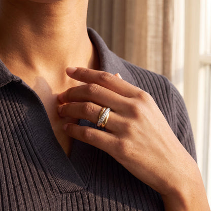 Intertwined 18k White & Yellow Gold Ring with Diamonds