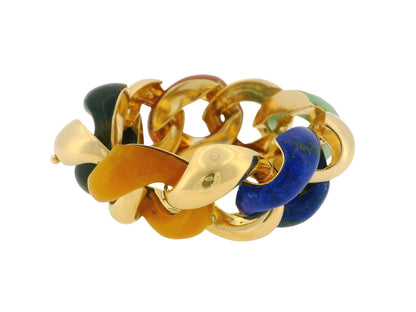 Classic Large 18K Yellow Gold Link Bracelet in Multi Stone Bracelet