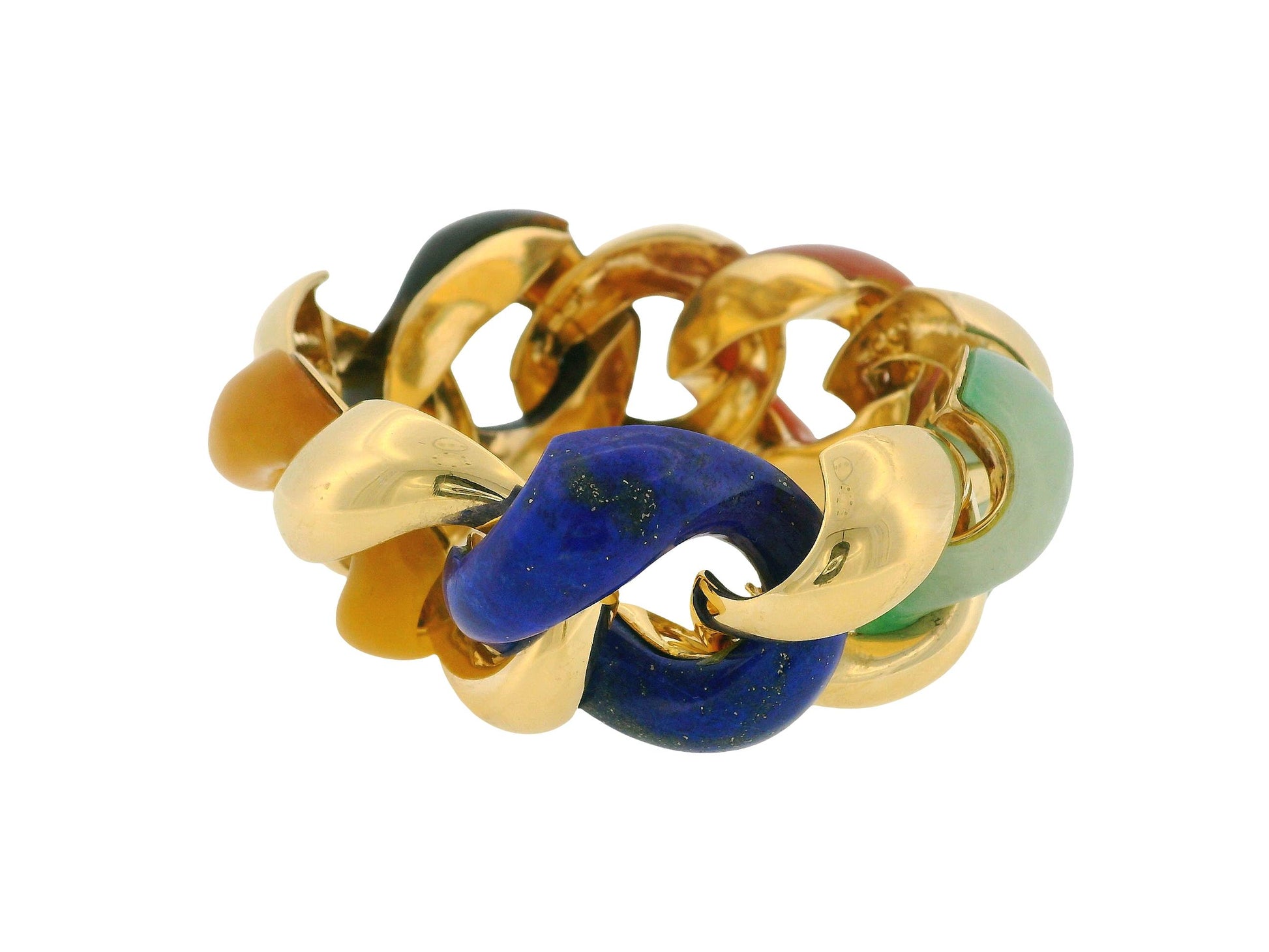 Classic Large 18K Yellow Gold Link Bracelet in Multi Stone Bracelet