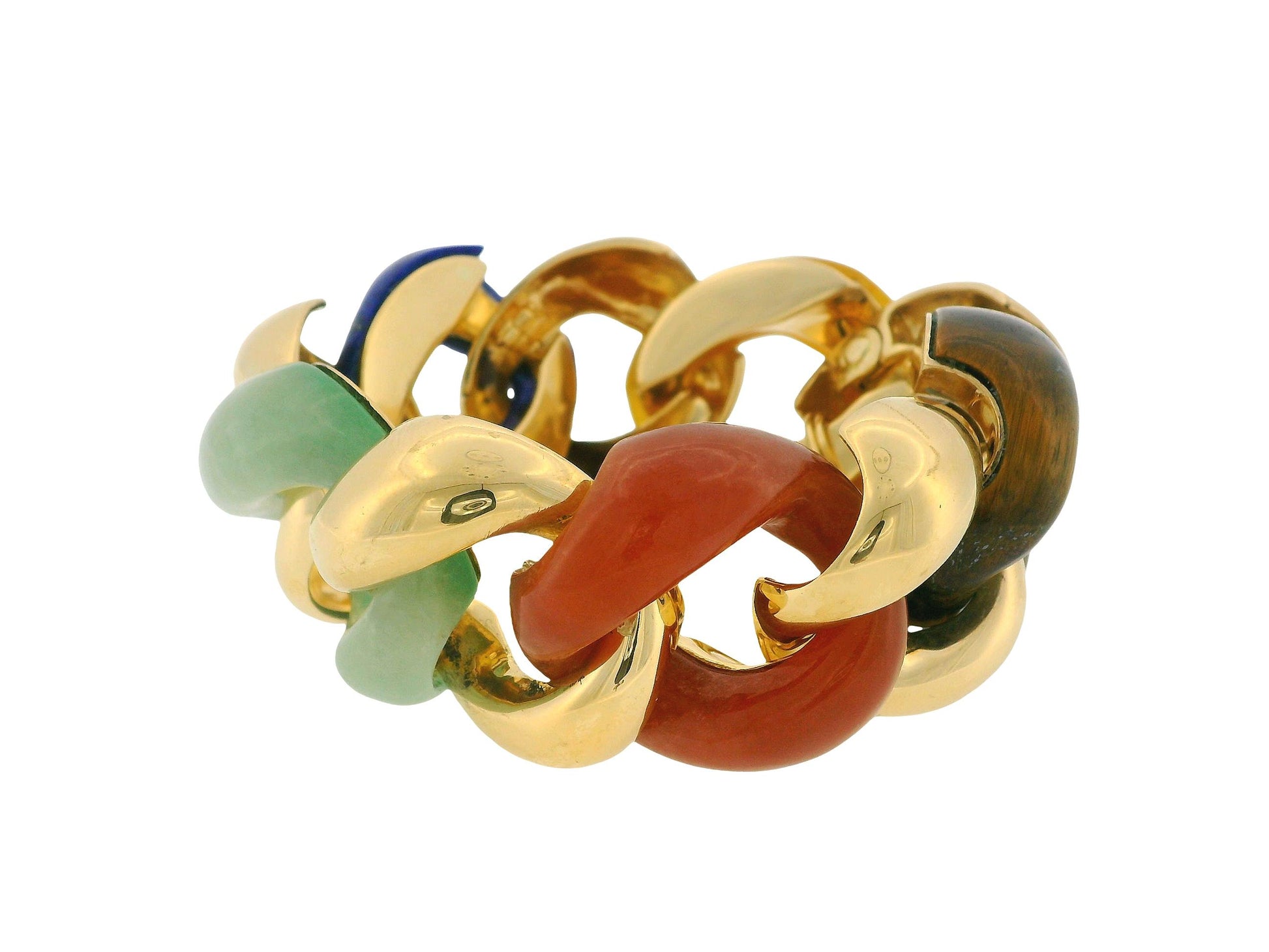 Classic Large 18K Yellow Gold Link Bracelet in Multi Stone Bracelet