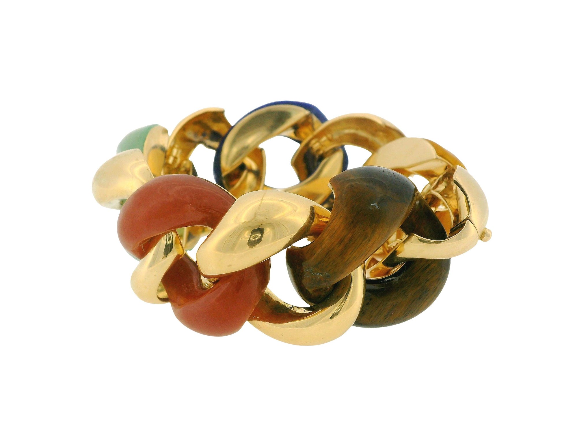 Classic Large 18K Yellow Gold Link Bracelet in Multi Stone Bracelet