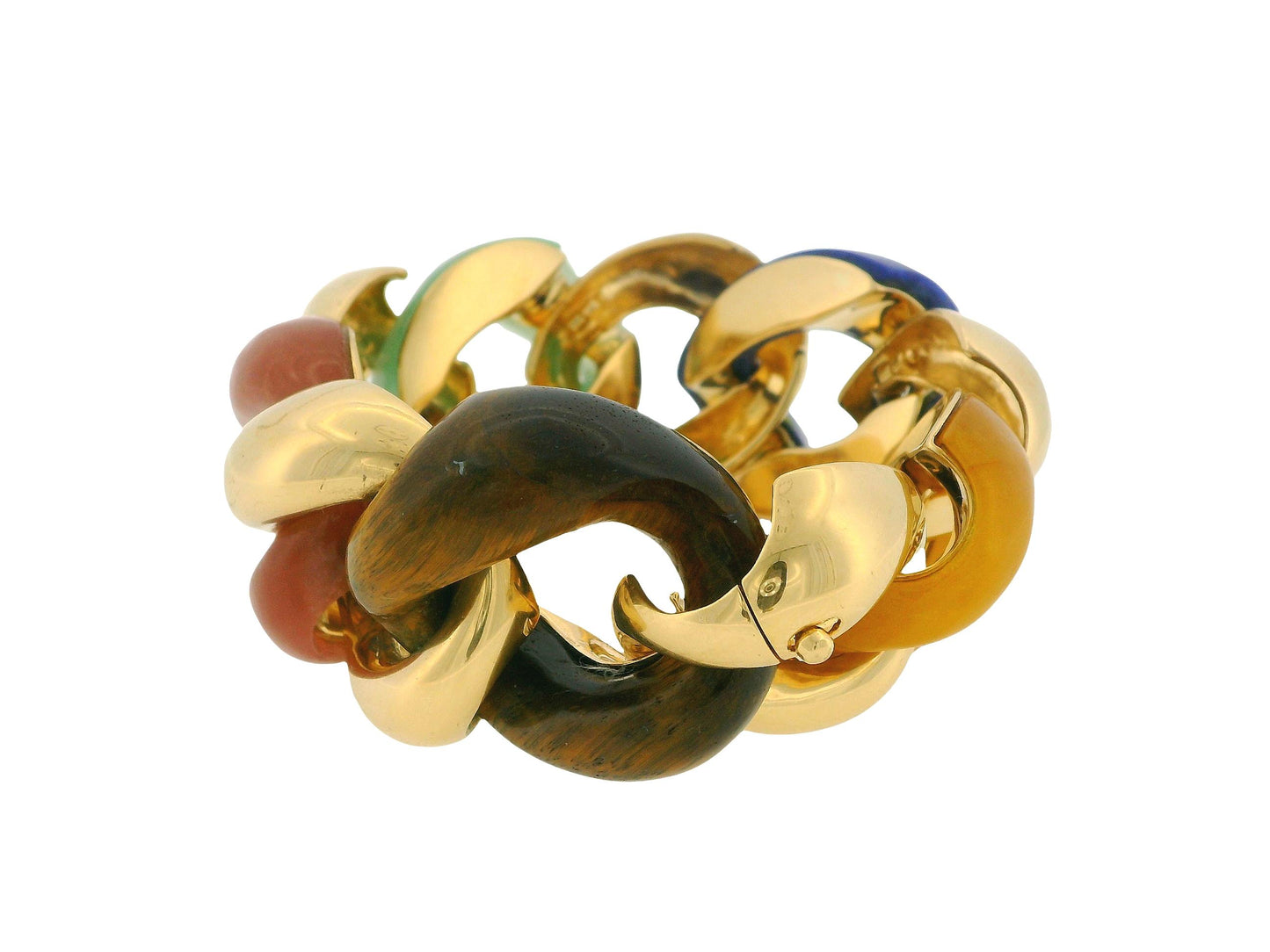 Classic Large 18K Yellow Gold Link Bracelet in Multi Stone Bracelet