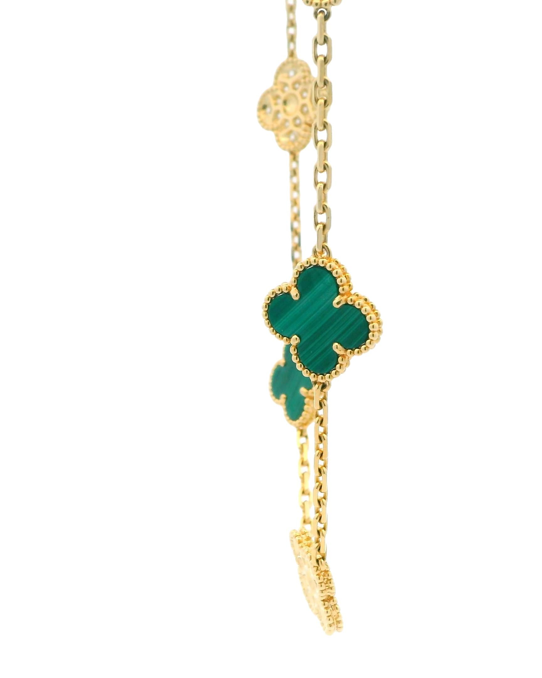 Van Cleef & Arpels Alhambra 10 Motif Pave/Malachite Box and Certificate