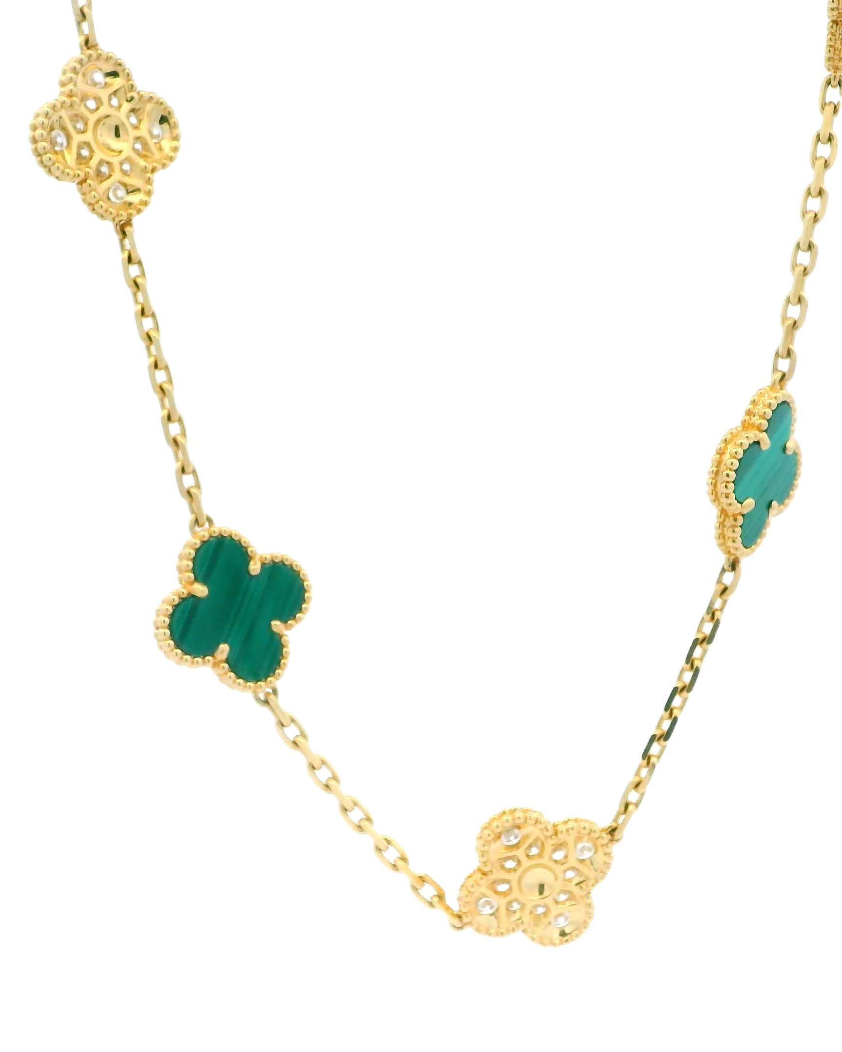 Van Cleef & Arpels Alhambra 10 Motif Pave/Malachite Box and Certificate
