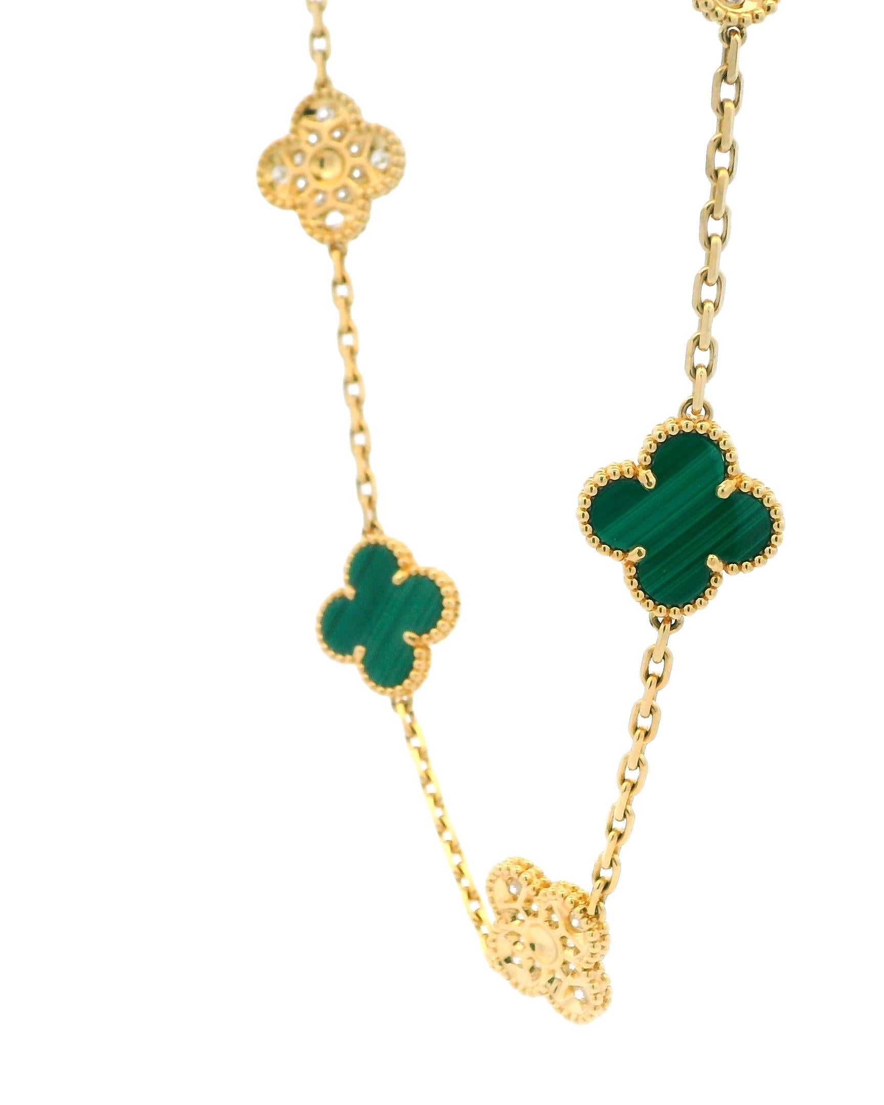 Van Cleef & Arpels Alhambra 10 Motif Pave/Malachite Box and Certificate