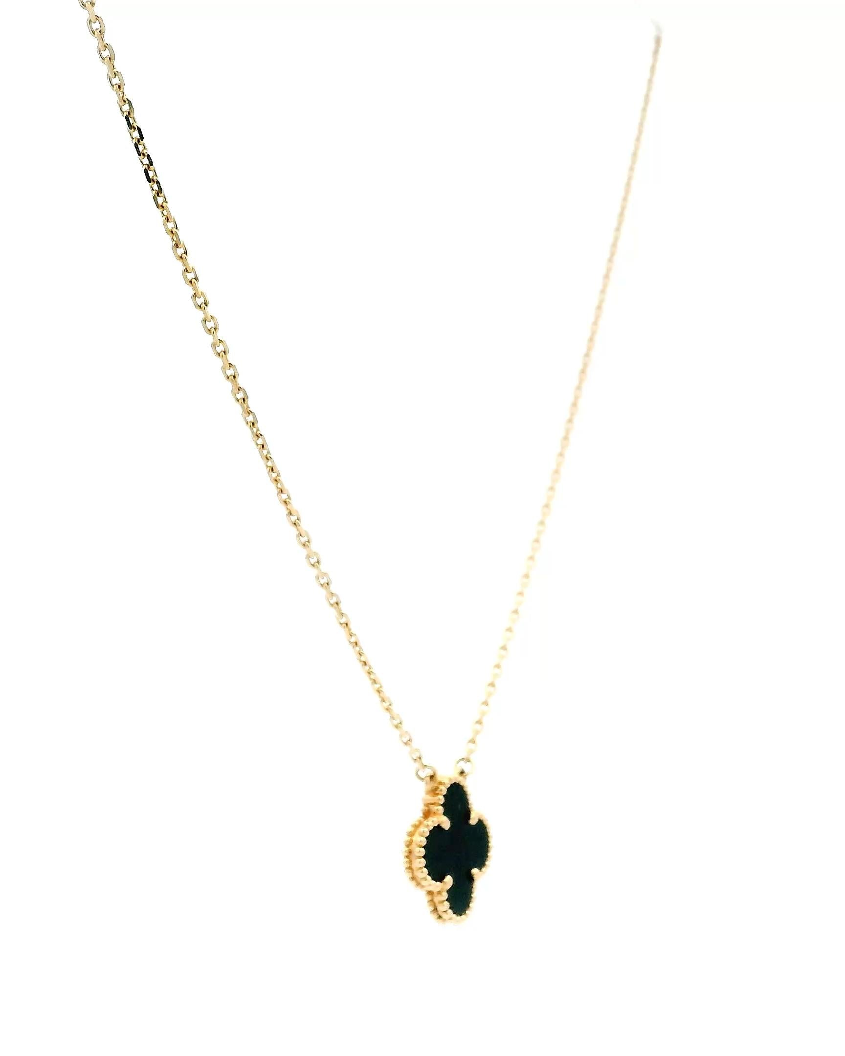 Van Cleef & Arpels Onyx Alhambra pendant W/Box & Papers