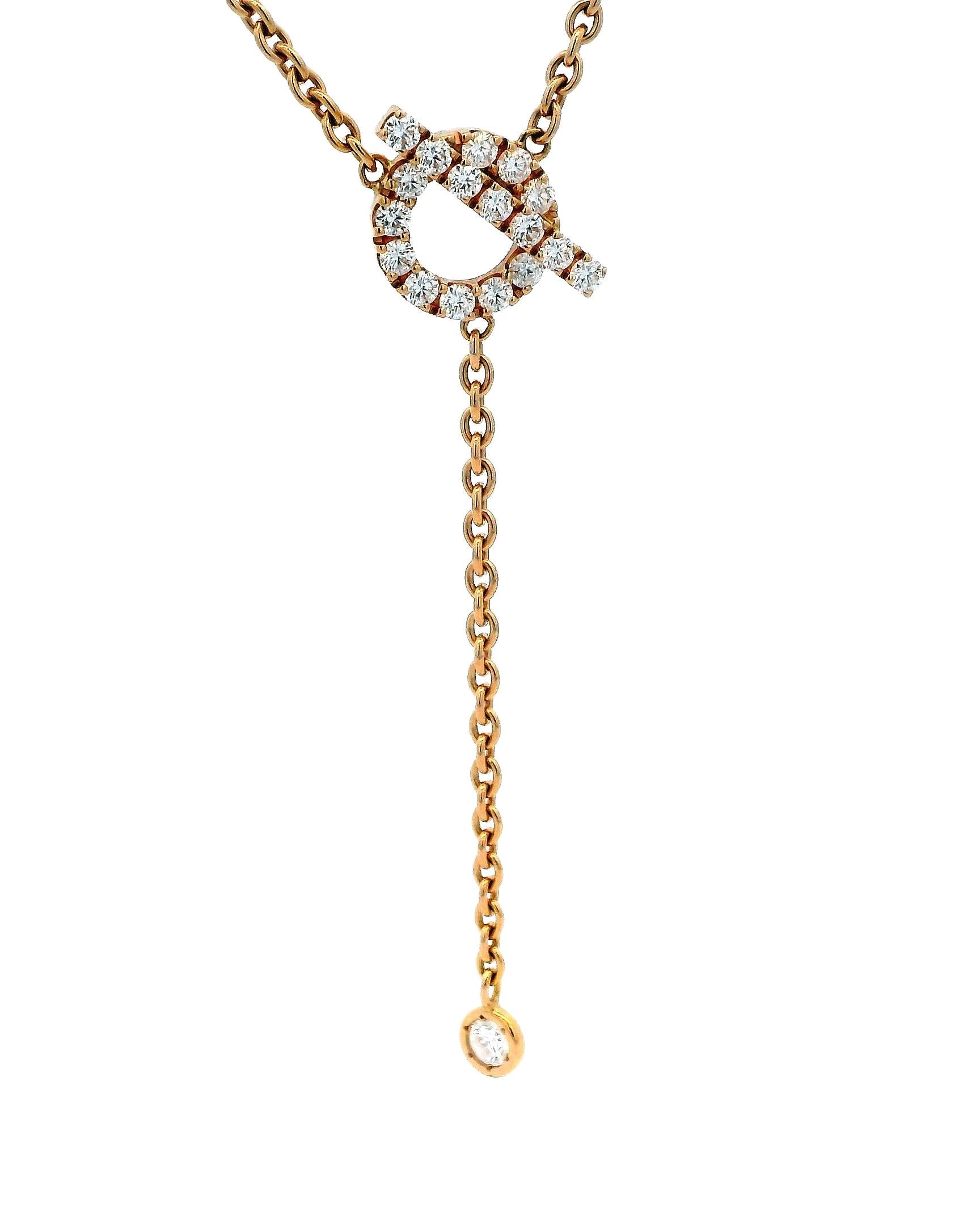 Hermes Finesse 18K Rose Gold & 18 Diamond Necklace With Box