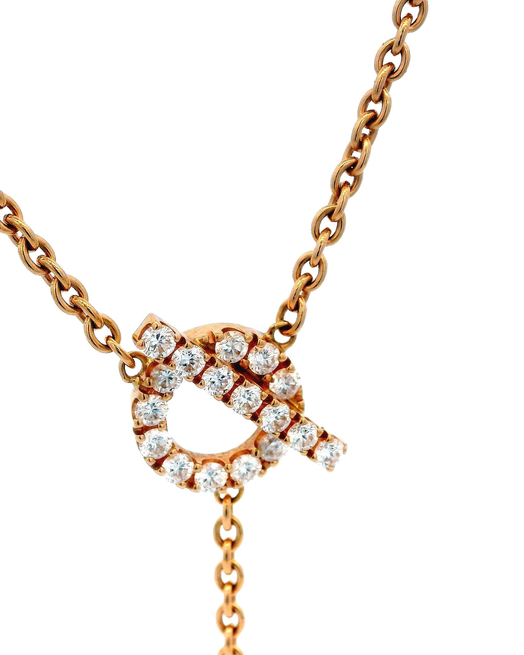 Hermes Finesse 18K Rose Gold & 18 Diamond Necklace With Box