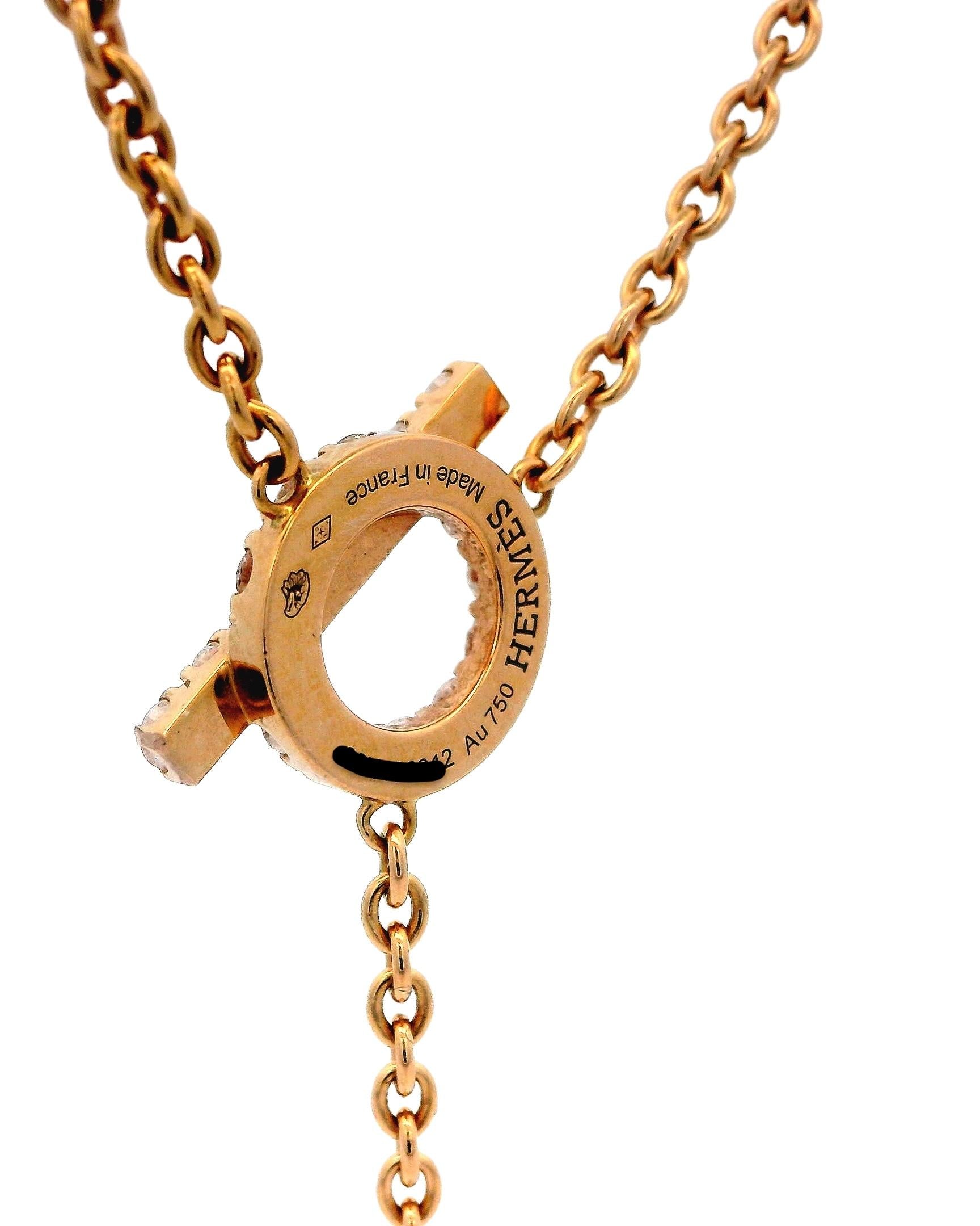 Hermes Finesse 18K Rose Gold & 18 Diamond Necklace With Box