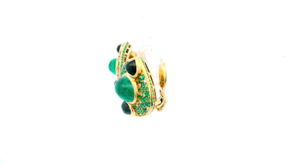 Marina B. Emerald Lucilla Clip On Earrings Black Spinel Diamonds 18K Yellow Gold