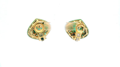 Marina B. Emerald Lucilla Clip On Earrings Black Spinel Diamonds 18K Yellow Gold