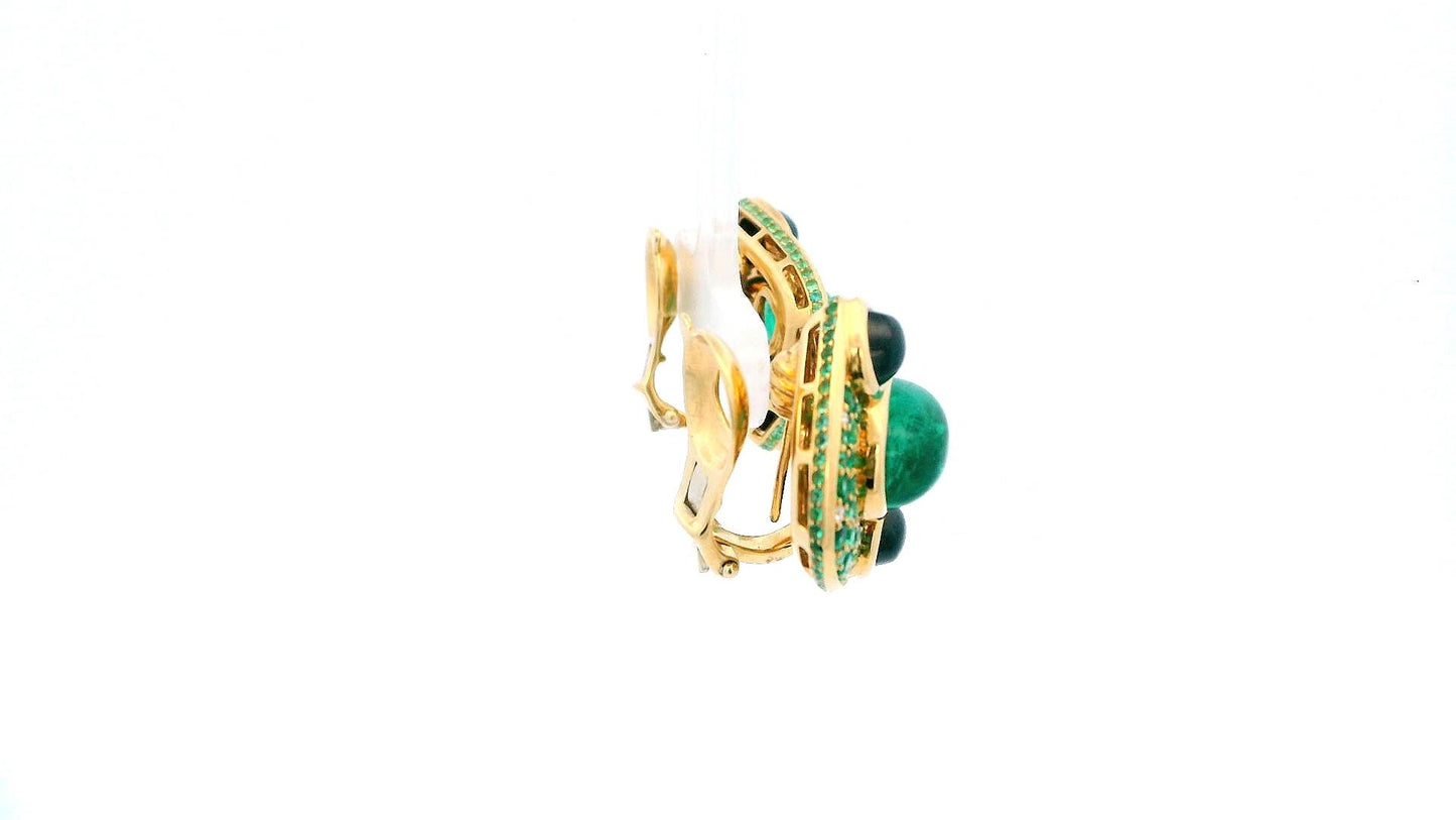 Marina B. Emerald Lucilla Clip On Earrings Black Spinel Diamonds 18K Yellow Gold